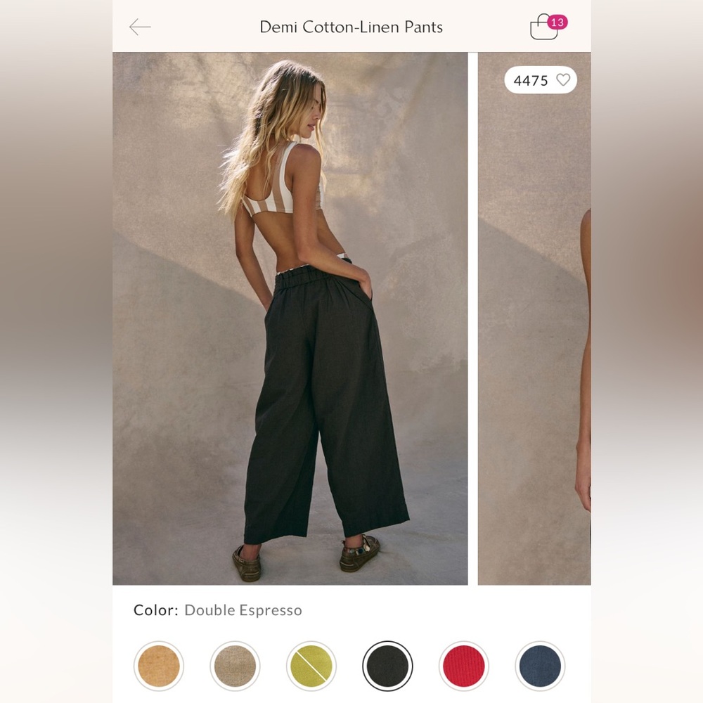Free People Cotton Linen Demi Pants color Double Espresso in XS